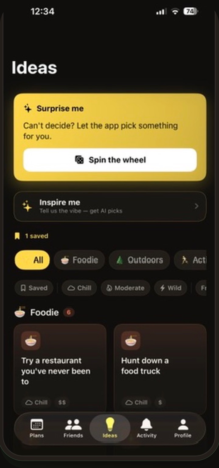 The Let's Ideas tab with a catalog of things to do
