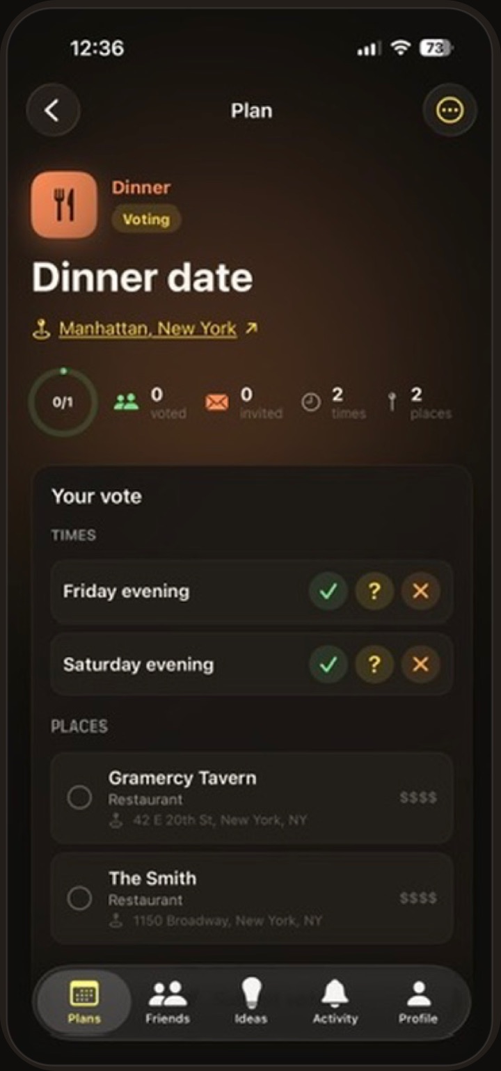A Let's plan with times and places being voted on